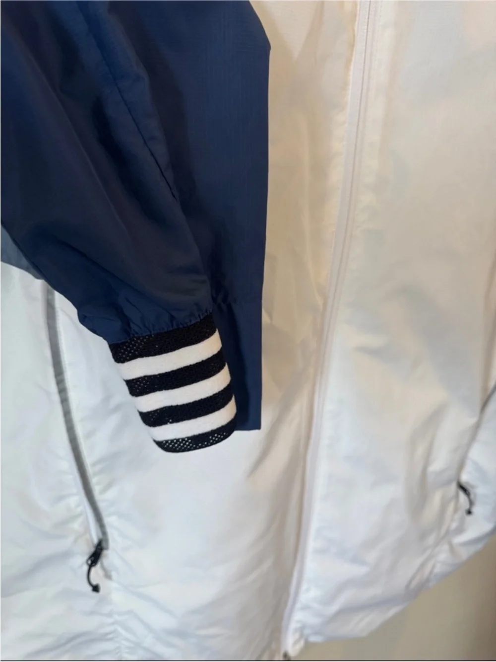 Adidas White and Blue Hooded Windbreaker Jacket - Men's size M